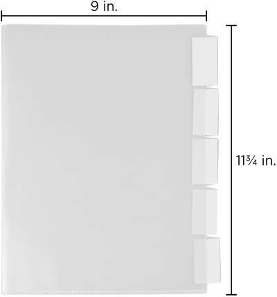 Clear 9 x 11 3/4 5 Tab Plastic Sleeves