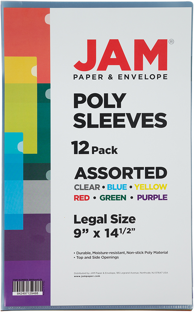 Assorted Color 9 x 14 1/2 Legal Plastic Sleeves - 12 Pack