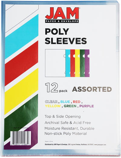 Assorted Colors Letter Size Plastic Sleeves - 12 Pack