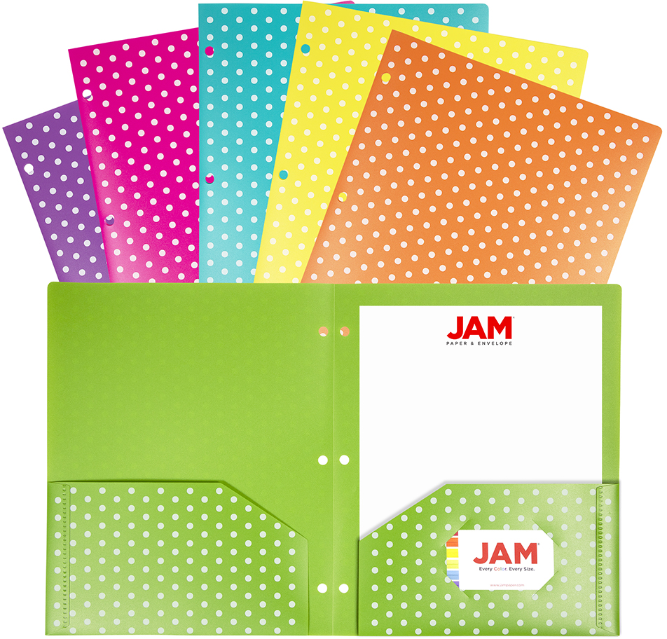 Assorted Dot Fashion Plastic Pop 3 Hole Punch Folders - 6 Pack