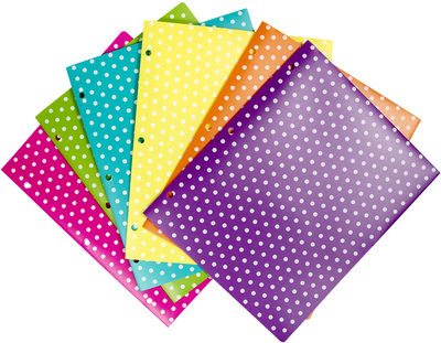 Assorted Dot Fashion Plastic Pop 3 Hole Punch Folders - 6 Pack