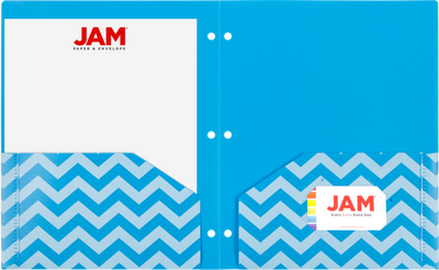 Assorted Chevron 9 1/2 x 11 1/2 Plastic 3 Hole Punch Folders - 6 Pack
