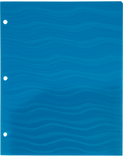 Assorted Wave 9 x 12 Plastic Heavy Duty 3 Hole Punch Folders - 6 Pack