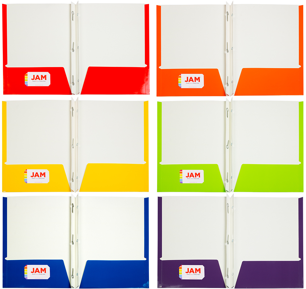 Assorted Primary 9 x 12 Glossy Folders with Clips - 6 Pack