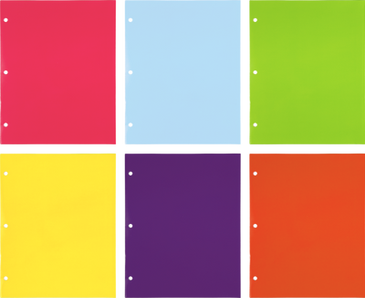 Assorted Fashion 9 x 12 Glossy 3 Hole Punch Folders - 6 Pack