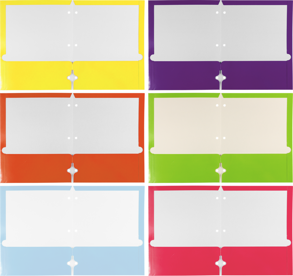 Assorted Fashion 9 x 12 Glossy 3 Hole Punch Folders - 6 Pack