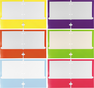 Assorted Fashion 9 x 12 Glossy 3 Hole Punch Folders - 6 Pack