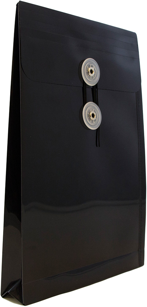 Black 6 1/4 x 9 1/4 Open End Plastic Envelopes with Button & String