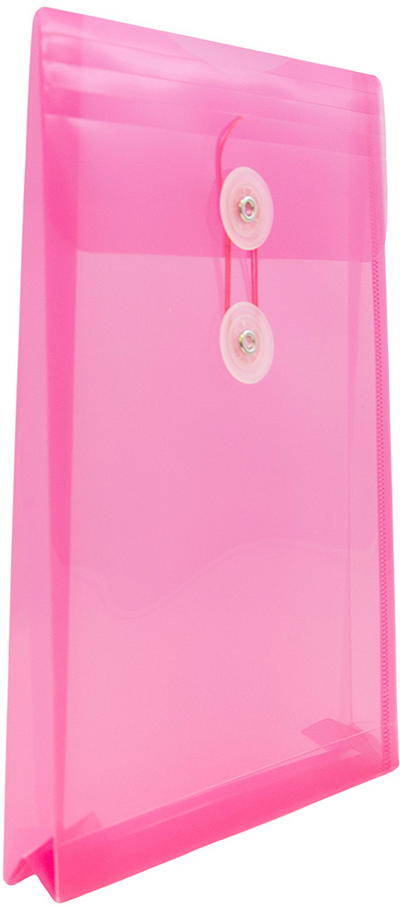 Fuchsia Pink 6 1/4 x 9 1/4 Open End Plastic Envelopes with Button & String