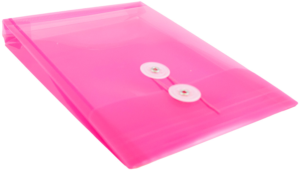Fuchsia Pink 6 1/4 x 9 1/4 Open End Plastic Envelopes with Button & String