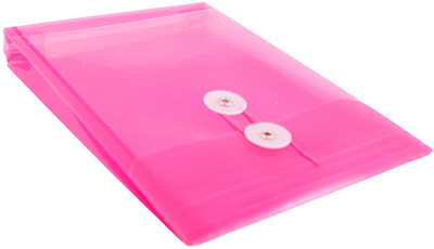 Fuchsia Pink 6 1/4 x 9 1/4 Open End Plastic Envelopes with Button & String
