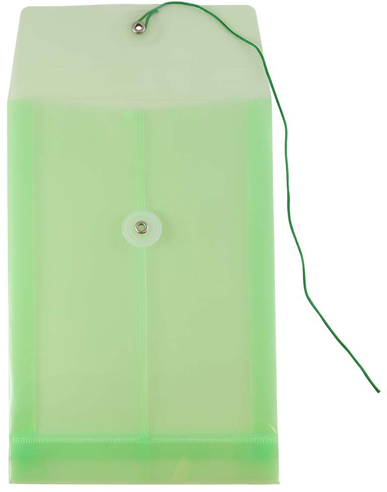Green 6 1/4 x 9 1/4 Open End Plastic Envelopes with Button & String