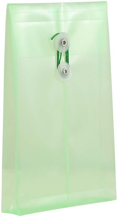 Green 6 1/4 x 9 1/4 Open End Plastic Envelopes with Button & String