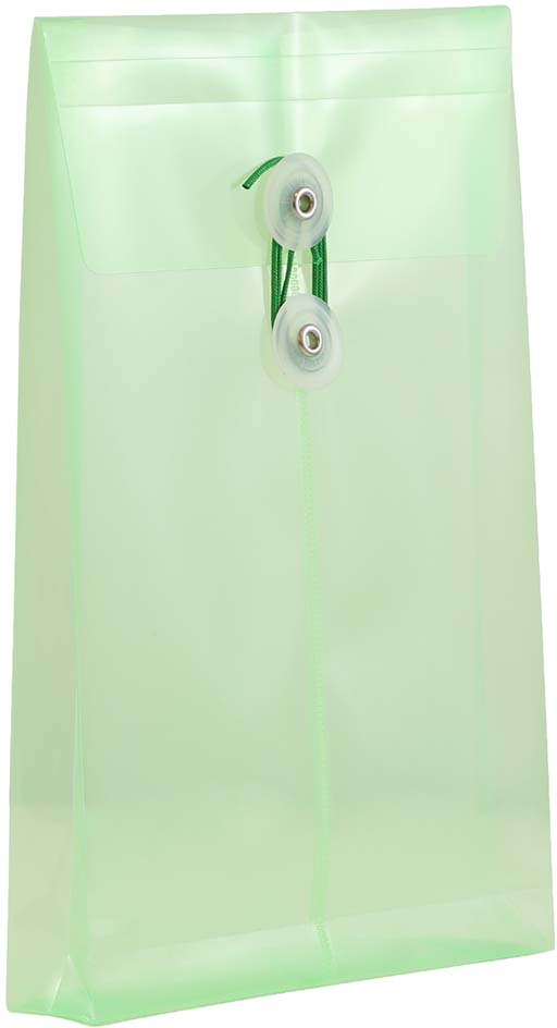 Green 6 1/4 x 9 1/4 Open End Plastic Envelopes with Button & String