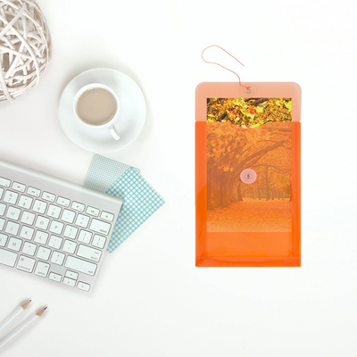 Bright Orange 6 1/4 x 9 1/4 Open End Plastic Envelopes with Button & String