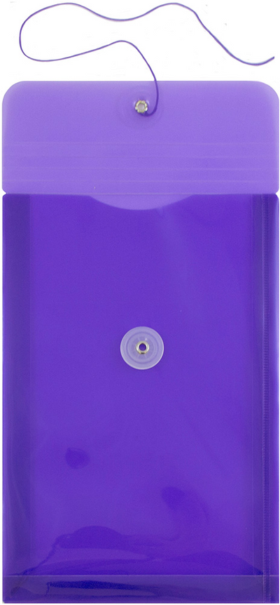Purple 6 1/4 x 9 1/4 Open End Plastic Envelopes with Button & String