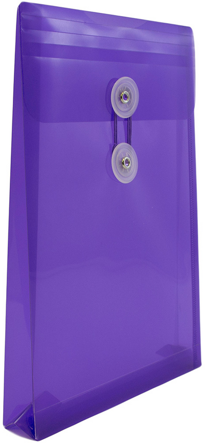 Purple 6 1/4 x 9 1/4 Open End Plastic Envelopes with Button & String
