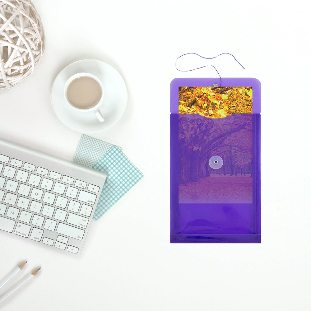 Purple 6 1/4 x 9 1/4 Open End Plastic Envelopes with Button & String