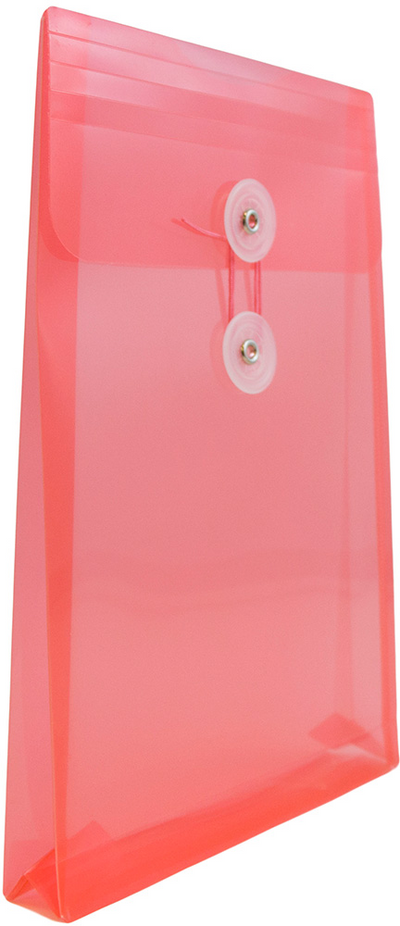 Red 6 1/4 x 9 1/4 Open End Plastic Envelopes with Button & String