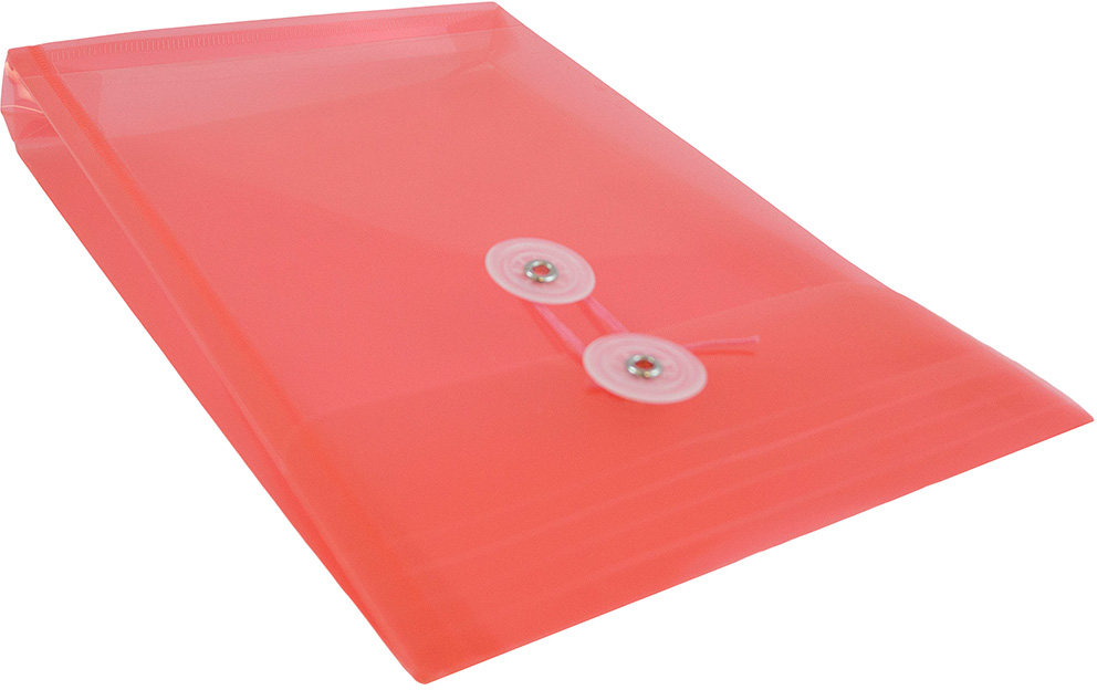 Red 6 1/4 x 9 1/4 Open End Plastic Envelopes with Button & String