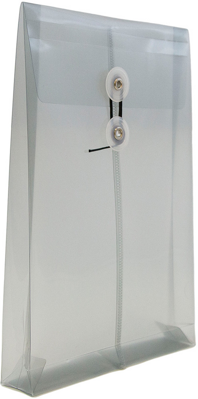 Smoke Gray 6 1/4 x 9 1/4 Open End Plastic Envelopes with Button & String