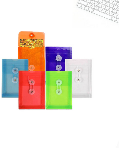 Assorted 4 1/4 x 6 1/4 Open End Plastic Envelopes with Button & String - 6 Pack
