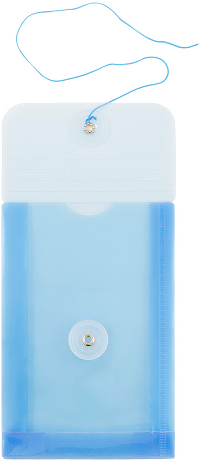 Blue 4 1/4 x 6 1/4 Open End Plastic Envelopes with Button & String