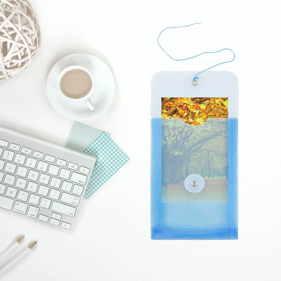 Blue 4 1/4 x 6 1/4 Open End Plastic Envelopes with Button & String