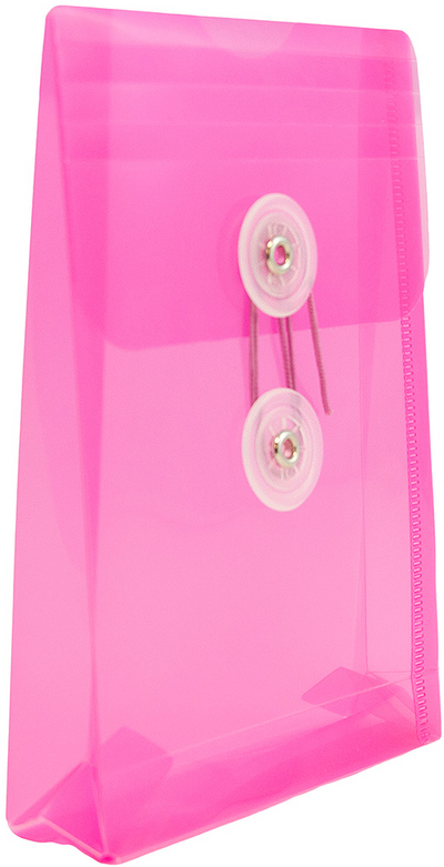 Fuchsia Pink 4 1/4 x 6 1/4 Open End Plastic Envelopes with Button & String