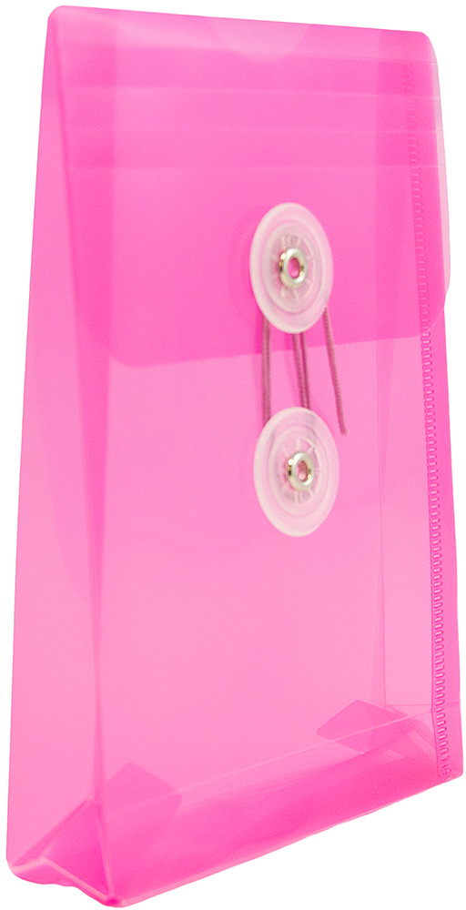 Fuchsia Pink 4 1/4 x 6 1/4 Open End Plastic Envelopes with Button & String