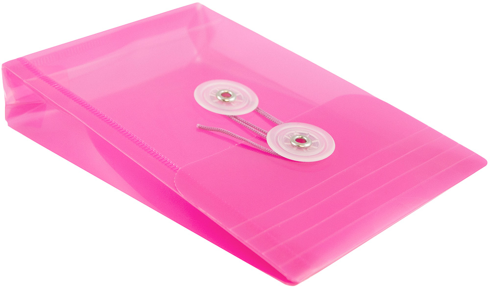 Fuchsia Pink 4 1/4 x 6 1/4 Open End Plastic Envelopes with Button & String