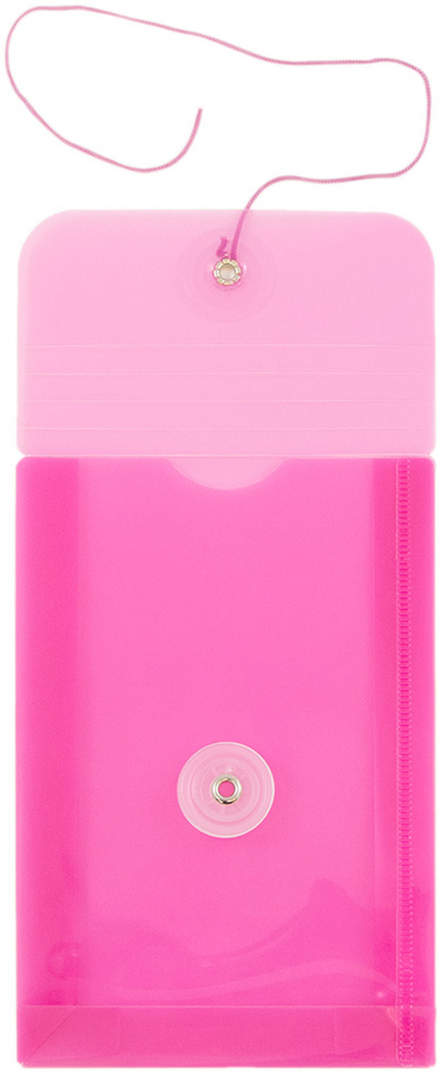 Fuchsia Pink 4 1/4 x 6 1/4 Open End Plastic Envelopes with Button & String