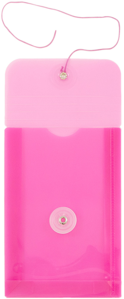 Fuchsia Pink 4 1/4 x 6 1/4 Open End Plastic Envelopes with Button & String