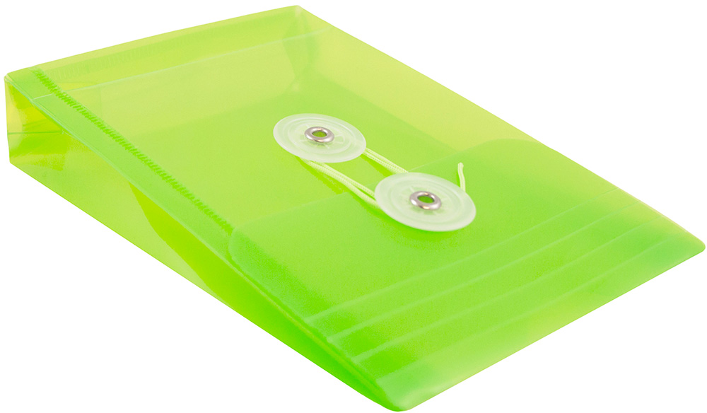 Lime Green 4 1/4 x 6 1/4 Open End Plastic Envelopes with Button & String