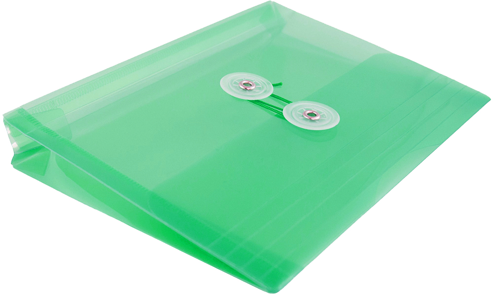 Green 5 1/2 x 7 1/2 Index Booklet Plastic Envelopes with Button & String