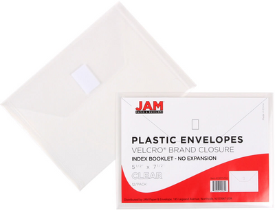 Clear 5 1/2 x 7 1/2 Index Booklet Plastic Envelopes with Hook and Loop Closure