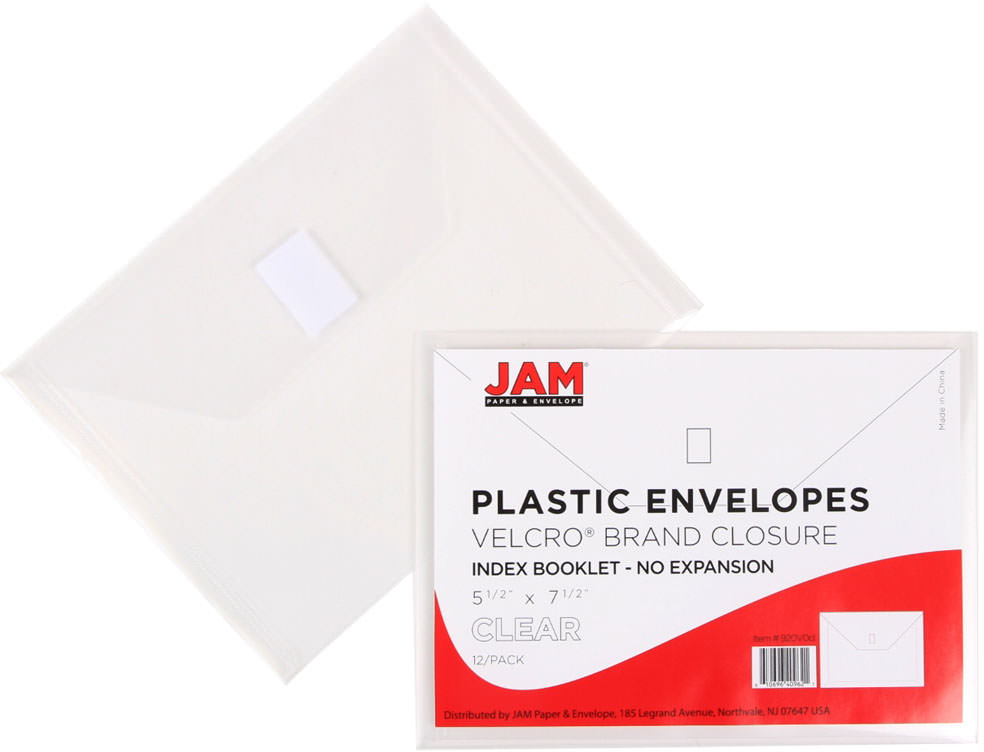 Clear 5 1/2 x 7 1/2 Index Booklet Plastic Envelopes with Hook and Loop Closure
