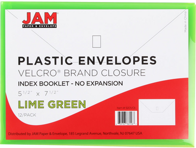 Lime Green 5 1/2 x 7 1/2 Index Booklet Plastic Envelopes with Hook and Loop Closure