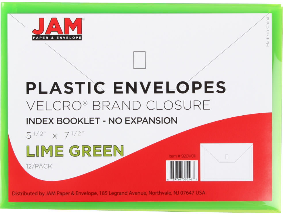 Lime Green 5 1/2 x 7 1/2 Index Booklet Plastic Envelopes with Hook and Loop Closure