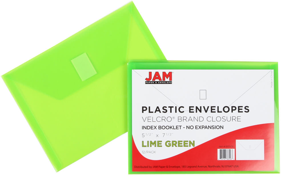 Lime Green 5 1/2 x 7 1/2 Index Booklet Plastic Envelopes with Hook and Loop Closure