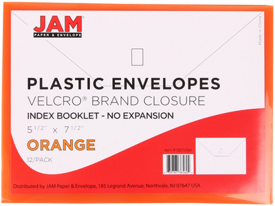 Orange 5 1/2 x 7 1/2 Index Booklet Plastic Envelopes with Hook and Loop Closure