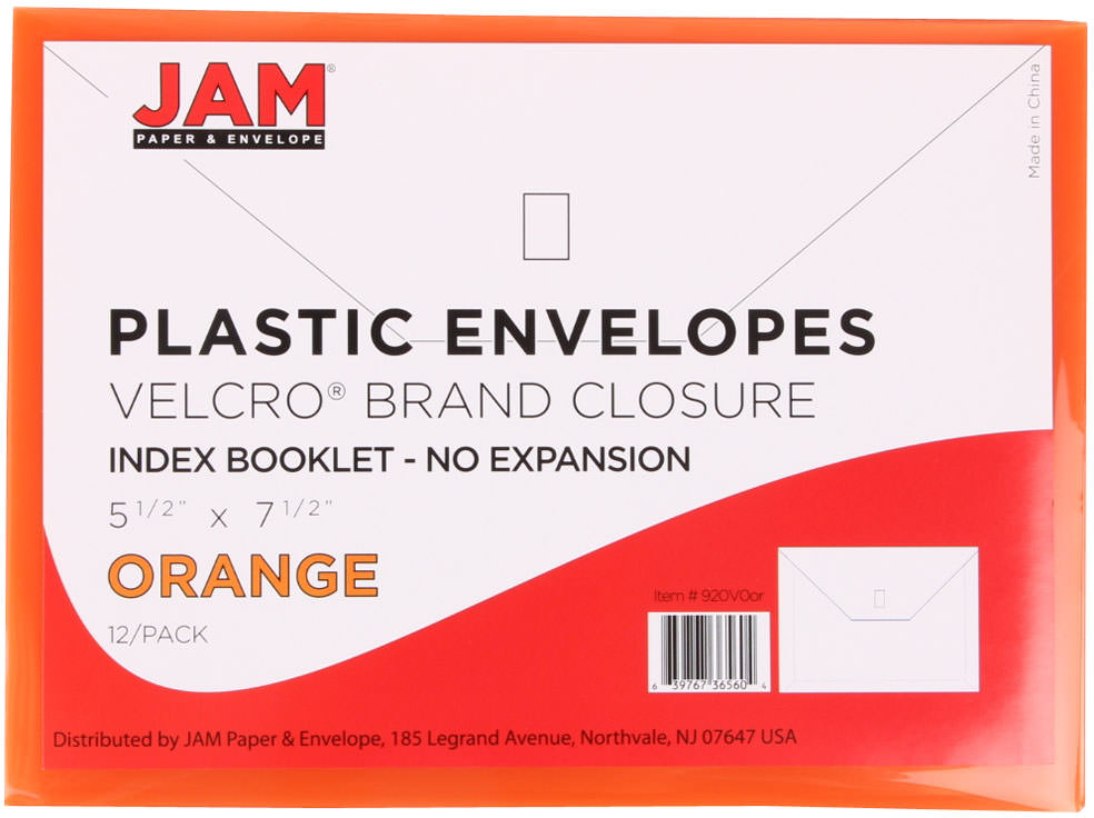 Orange 5 1/2 x 7 1/2 Index Booklet Plastic Envelopes with Hook and Loop Closure