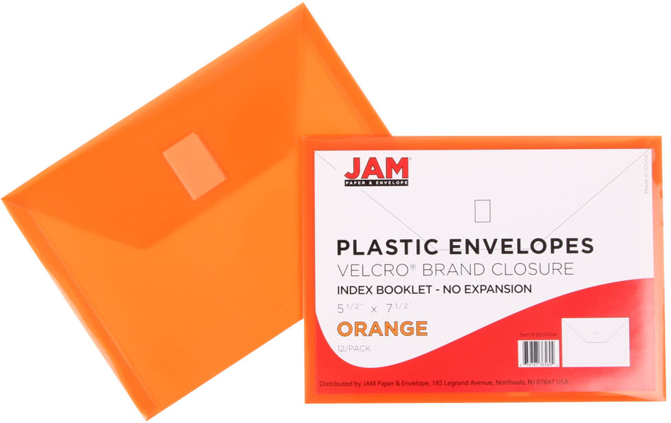 Orange 5 1/2 x 7 1/2 Index Booklet Plastic Envelopes with Hook and Loop Closure
