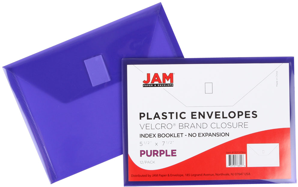 Purple 5 1/2 x 7 1/2 Index Booklet Plastic Envelopes with Hook and Loop Closure