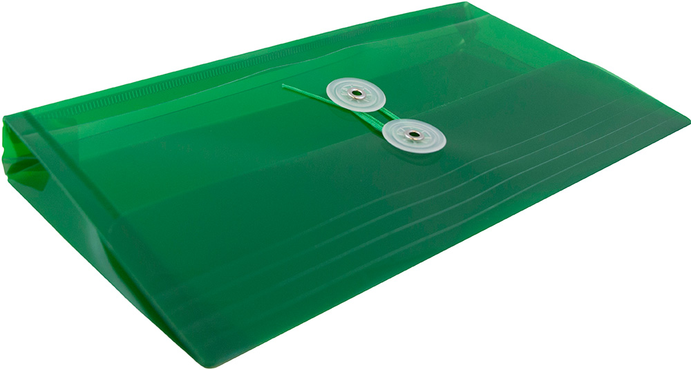 Green #10 Business Plastic Envelopes (5 1/4 x 10) with Button & String