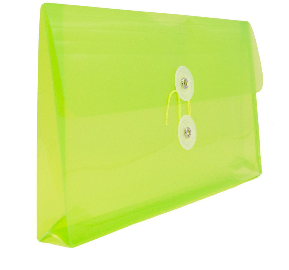 Lime Green #10 Business Plastic Envelopes (5 1/4 x 10) with Button & String