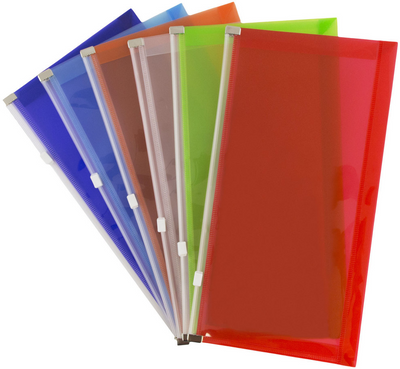 Assorted Business Plastic Envelopes (5 1/4 x 10) with Zip Closure - 6 Pack