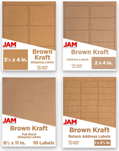 Brown Kraft Assorted Size Labels Combo Set - 4 Packs (370 Total)