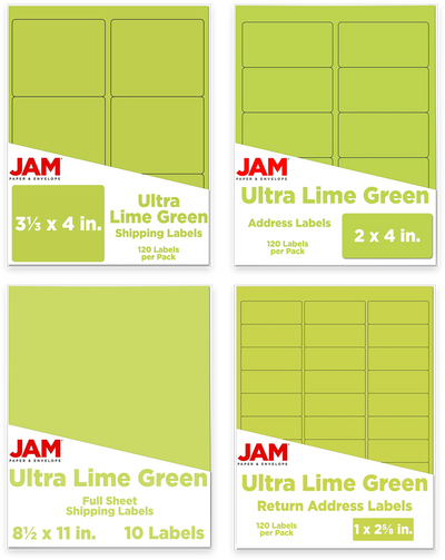 Ultra Lime Green Assorted Size Labels Combo Set - 4 Packs (370 Total)