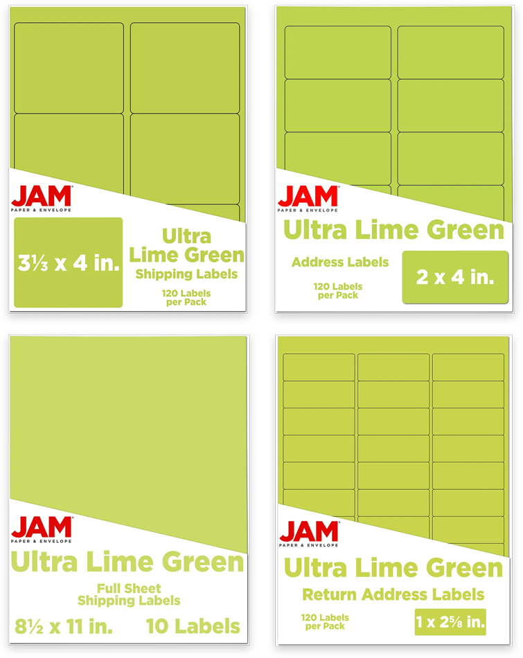 Ultra Lime Green Assorted Size Labels Combo Set - 4 Packs (370 Total)